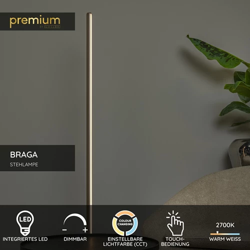 Lucide BRAGA - Stehlampe - Ø 30 cm - LED Dim. - CCT - 1x22W 2700K/4000K - Kaffee | Premium - USP